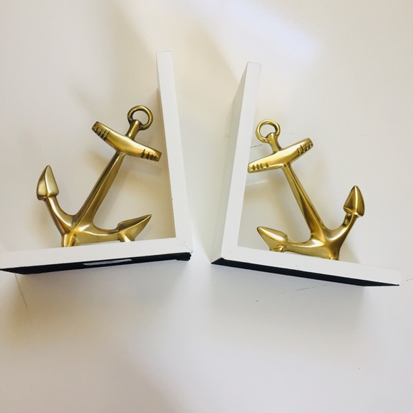 THRESHOLD Nautical Anchor Book Ends White & Gold